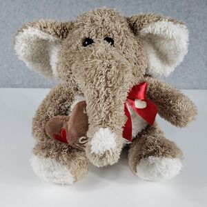 Dan Dee Elephant Plush Valentine Kiss Heart Pillow 9" Tan White 2017 KV821473-D